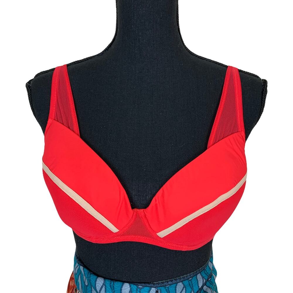 Italian Designer Red Bra SIZE 34D Full Coverage Coquette Underwire Mesh $100 NEW